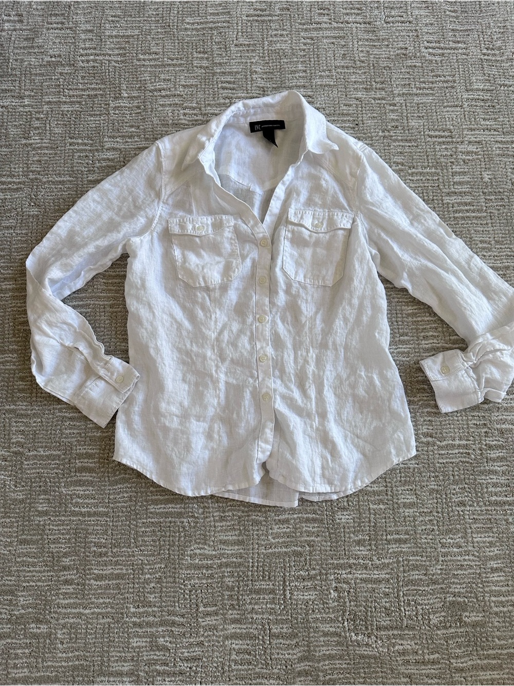 INC International Concepts White Linen Button-Up Shirt